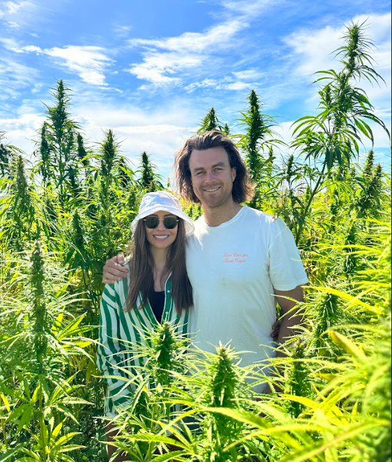 Aleshia & Brad in the West Farms hemp field north of Ashburton — March 2023. Photo cred: Spid Pye.