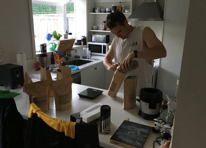 Packing the first hemp products in a home kitchen