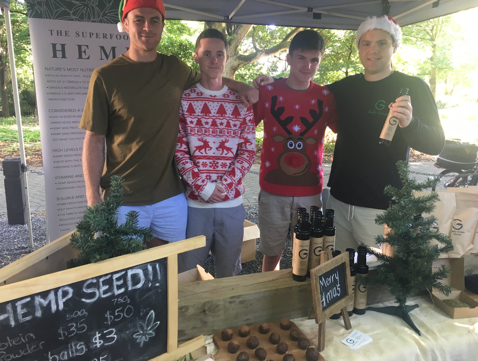 Brad, Aaron Franks, Joseph Fraser (still works for us) and Brendon at the Christmas Riccarton Markets — December 2018.