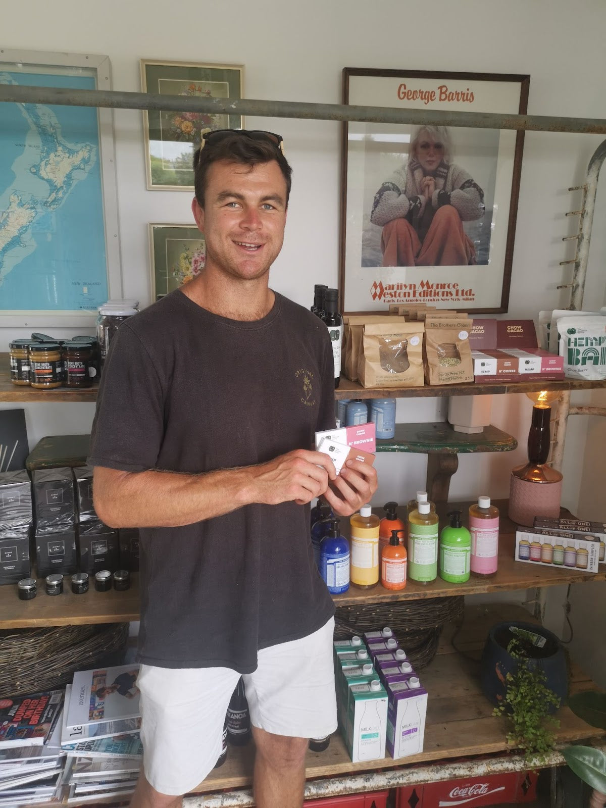 Brad with the Chao Cacao hemp chocolate bar collab — Byron Bay, January 2019.